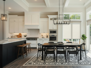 Bright white kitchen remodel with island and modern lighting in Largo FL